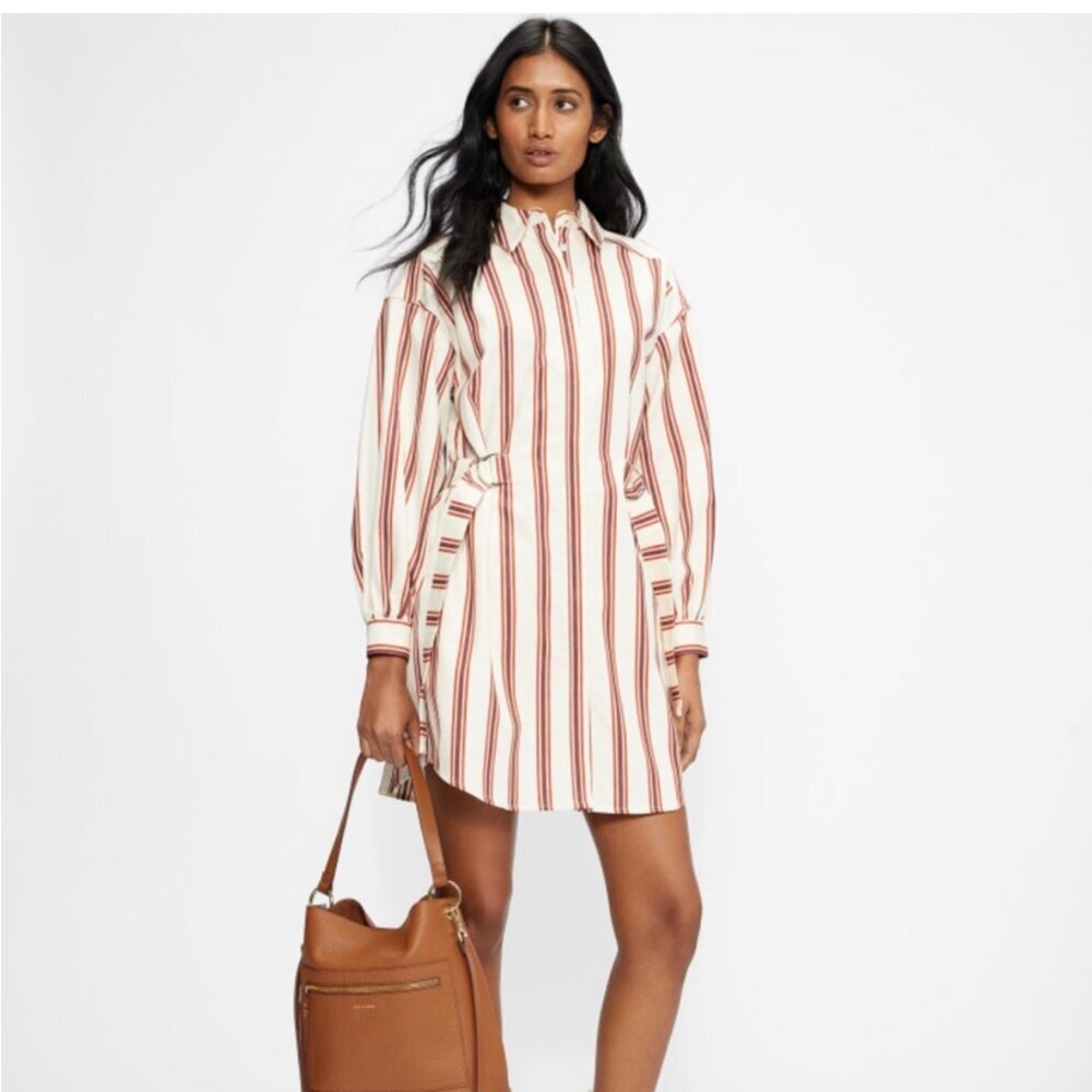 Ted Baker Kaate Striped Belted Shirt Dress Red Cream Size 2 US 6